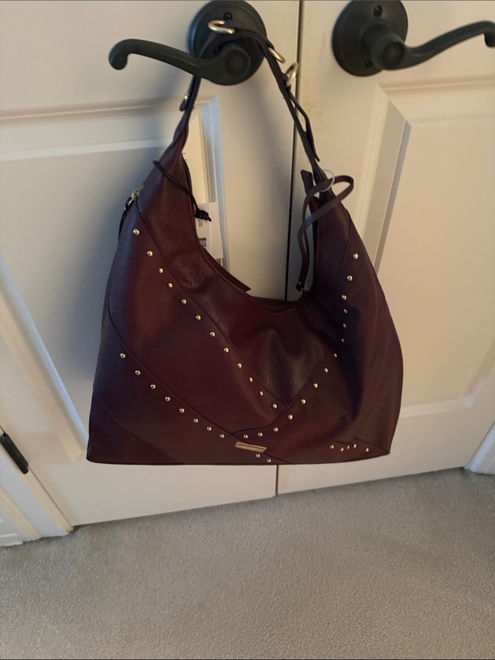 Stud-Accent Deep Plum Hobo Bag - Women